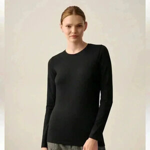 White + Warren Cotton Modal Long Sleeve Shirt Top Black M
